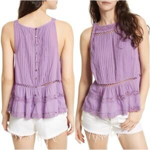Free People Constant Crush Tank Purple Crochet Lace Inset Cotton XS